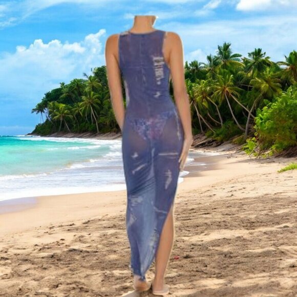 NEW!!! BLUE DENIM SWIM COVER-UP MAXI DRESS - FOREVER 21 - SIZE L - Picture 2 of 4